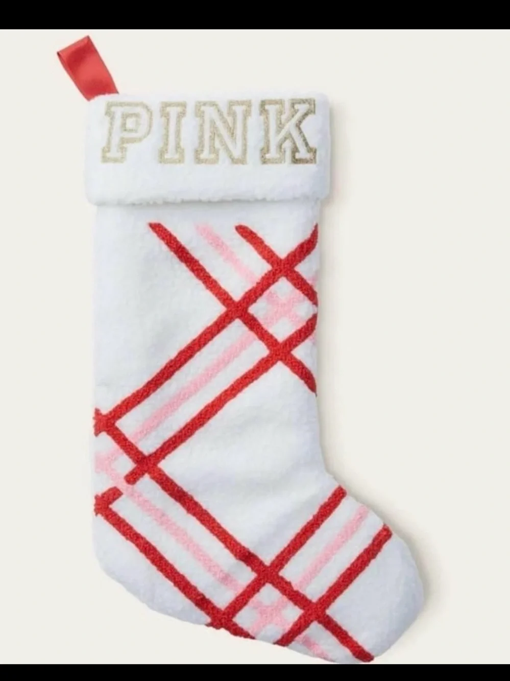 PINK Victoria's Secret White Sherpa Stocking and VS PINK BATH BOMB